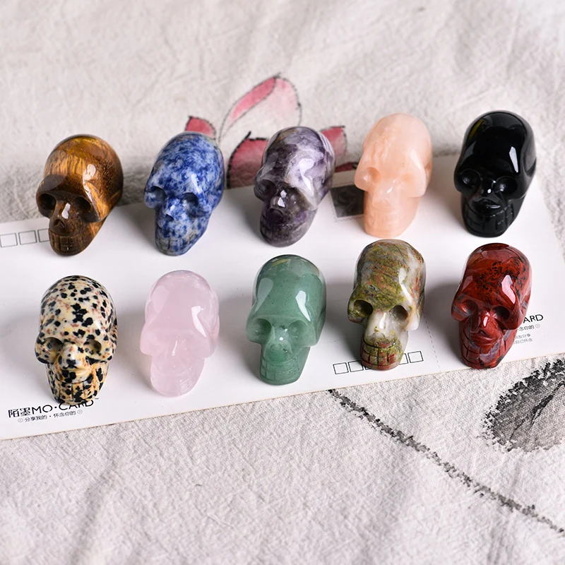 

Abay 1PC natural crystal quartz mineral jewelry rose quartz skull crystal carving home decoration Halloween and DIY decorations