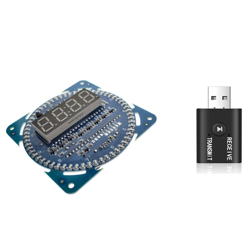 

1 шт. светодиодный электронный модуль цифровых часов DS1302 вращение и 1 шт. Bluetooth 5,0 USB адаптер приемник передатчика