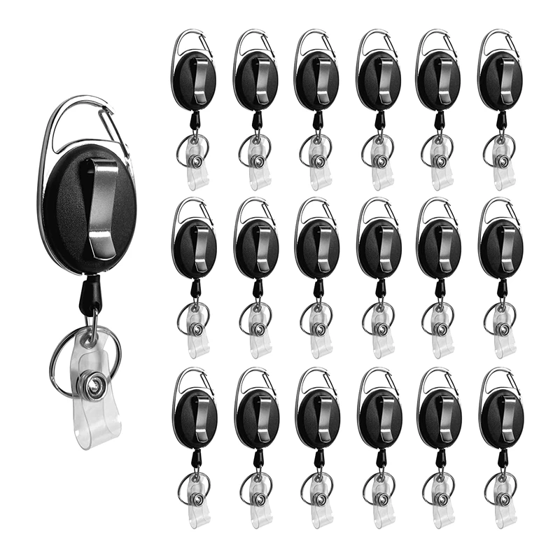 

20 Pcs Retractable Badge Holders with Carabiner Reel Clip, Bulk ID Card Key Holder with Ring for Office Work Employee