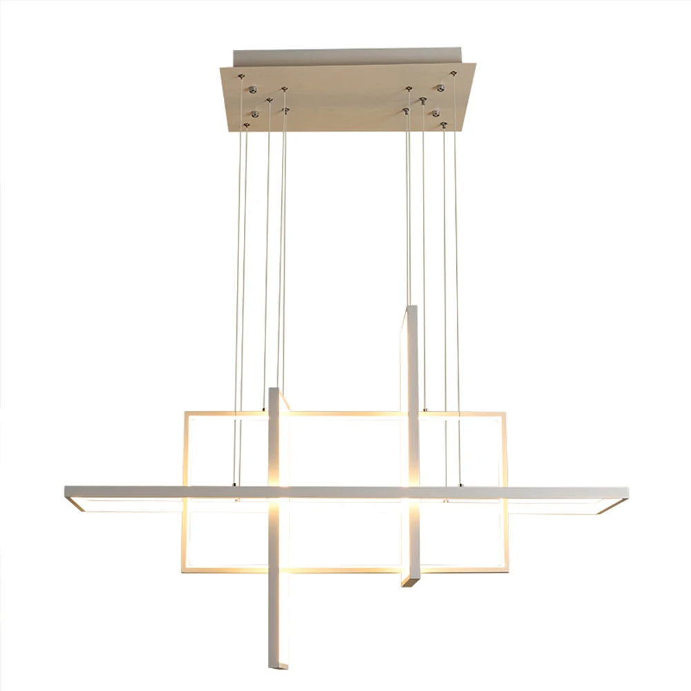

Minimalist Luxury Design Black Gold White LED Dimmable Rectangle Chandelier for Bedroom Living Dining Room Loft Home Nordic Deco