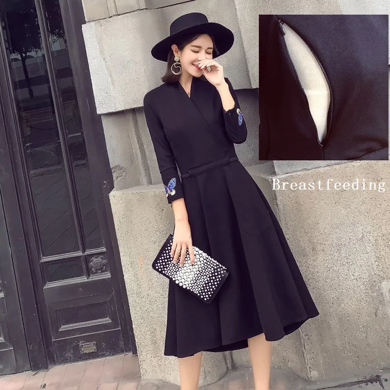 Платья для беременных платье кормящих женщин с V образным вырезом однотонное