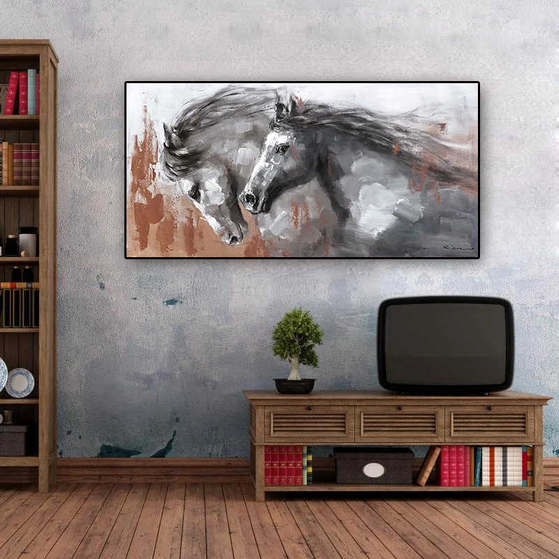 Настенная живопись постер с бегущей лошадью напечатанная вручную картина маслом