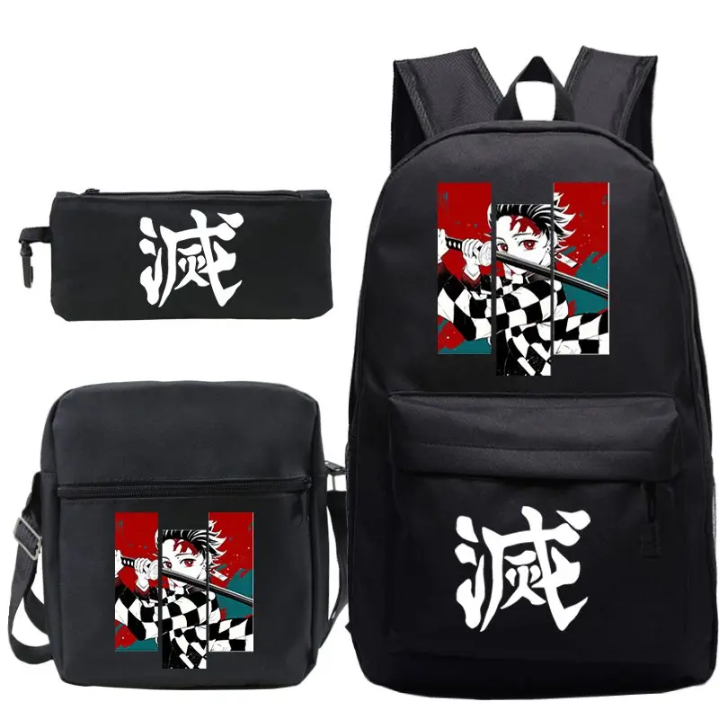 

Anime Kimetsu No Yaiba Printed Backpack Boys Girls Demon Slayer School Bag 3set/pcs Students Bookbag Teens Travel Rucksack Gift