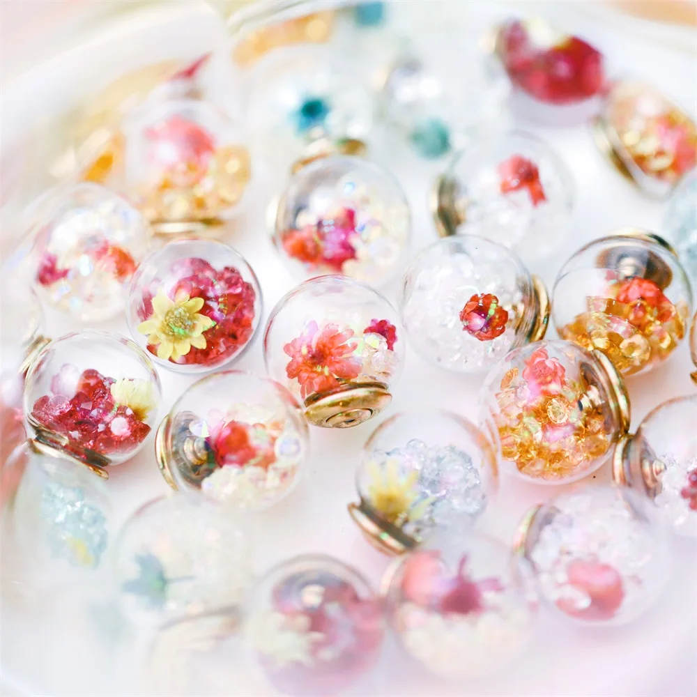 

10pcs/lot 16mm Dried Flowers Glass Ball Earring Studs Backs Gravel Sequins Earring Posts For DIY Jewelry Making Accessories