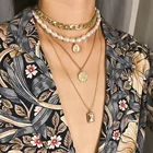 Ожерелье-чокер женское, металлическая цепочка золотого цвета с жемчугом, Геометрическая подвеска из смолы, подарок вечерние, цветной многослойный