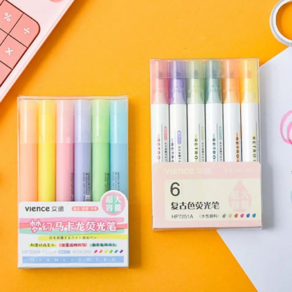 

6 Colors/box Vintage Highlighter Pen Fluorescent Markers Stationery Marker Highlighters Mildliner Pens Japanese Art R1p2