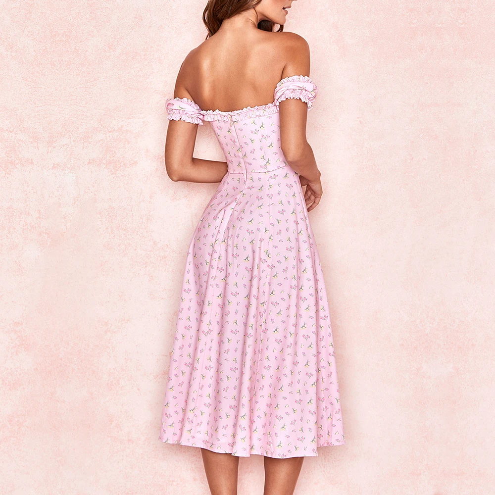 

Lofrcy Long Summer Dresses For Women Casual Off Shoulder Ruffle Floral Printing Thigh Split Blackless Party Maxi Dress