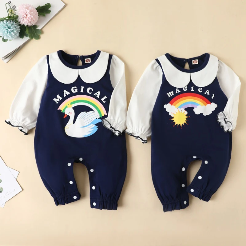 Осенний Детский комбинезон с длинными рукавами и оборками для новорожденных