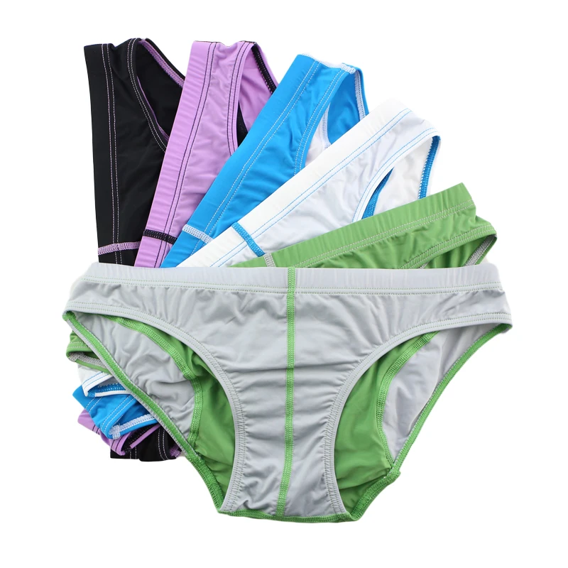 6PCS/Lot Sexy Underwear Nylon Men Briefs Low Waist Patchwork Mens Bikini Underpants Pouch Male Panties Bikini Swimming Trunks