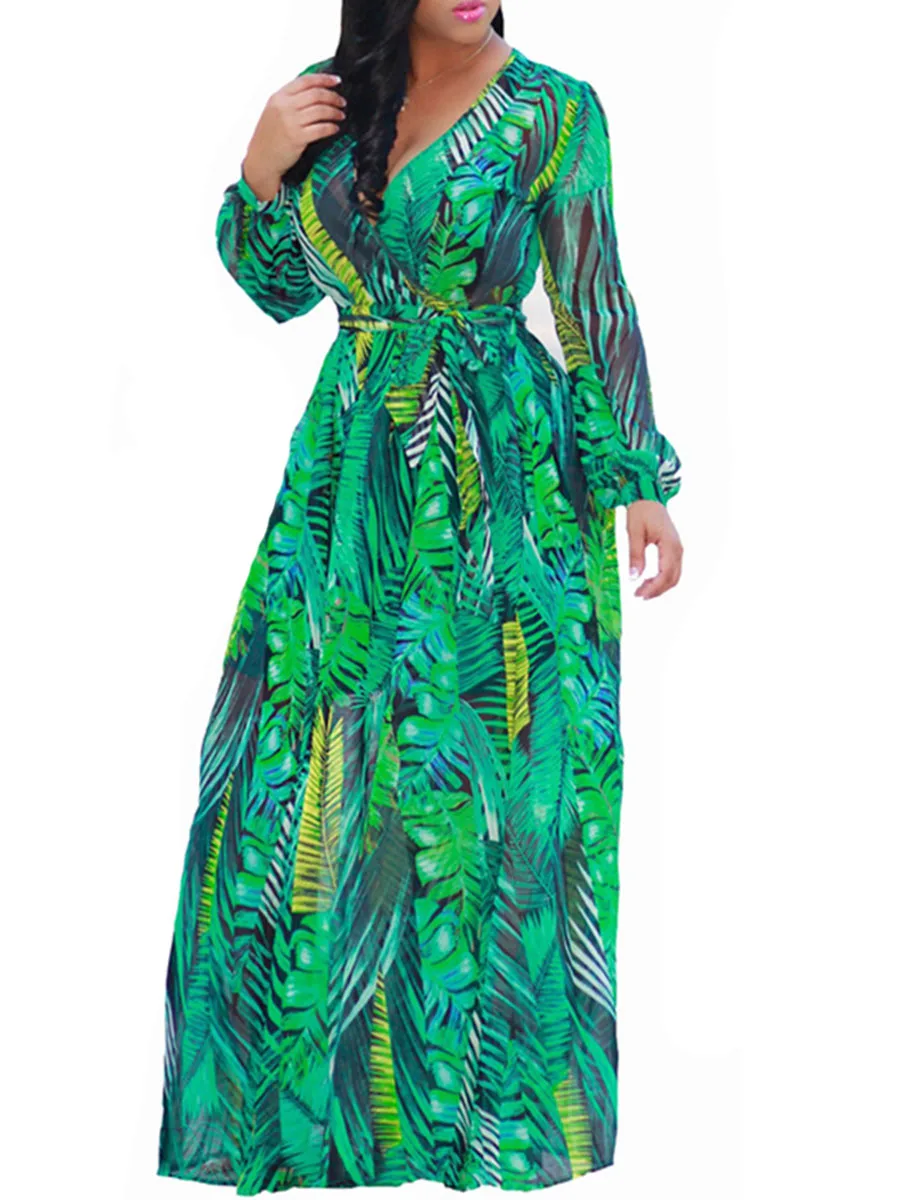 Женское длинное шифоновое платье с синим цветочным принтом Элегантное летнее