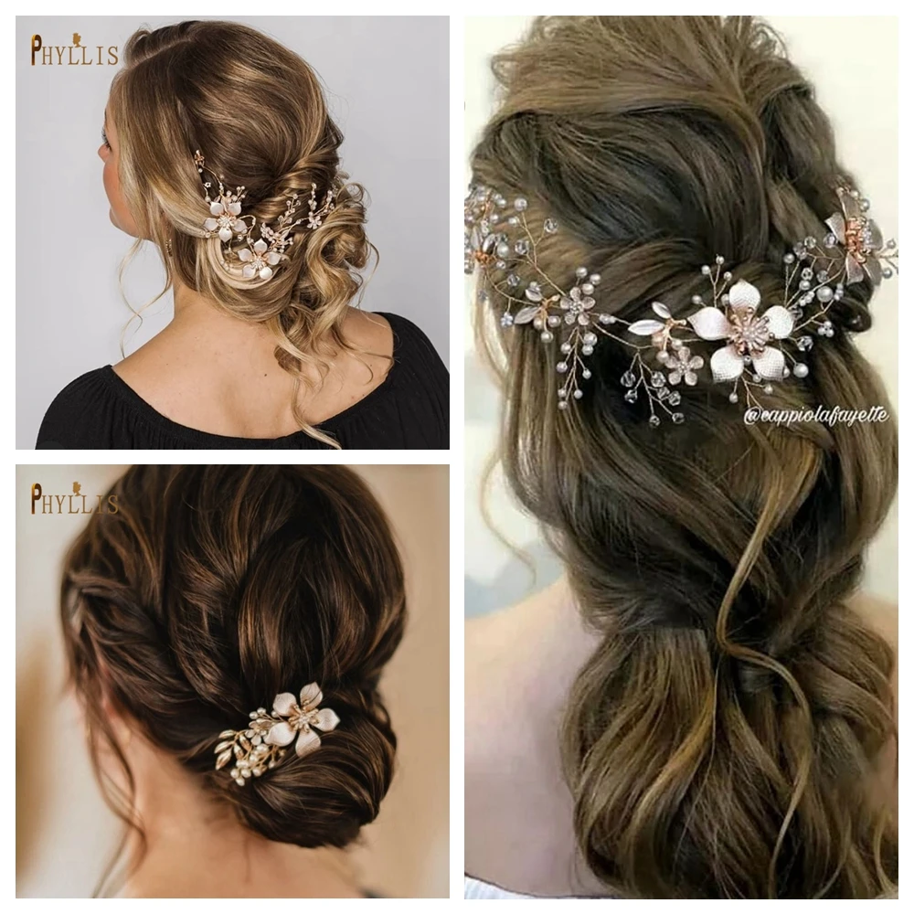 

A81 Crystal Wedding Hair Accessories Pearl Bridal Headband Hair Clips Handmade Flower Bride Head Jewelry Women Tiara Headpiece