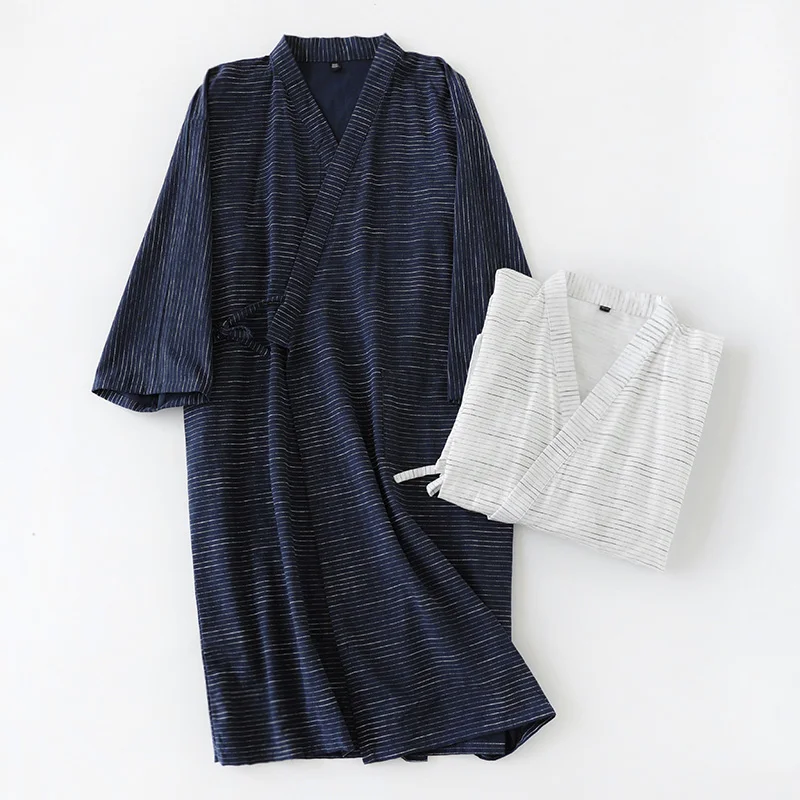 

Harajpee Mens Robes Pajamas Cotton Nightgown Spring and Summer Thin Home Service Japanese Kimono Bathrobe Housewear Clothing