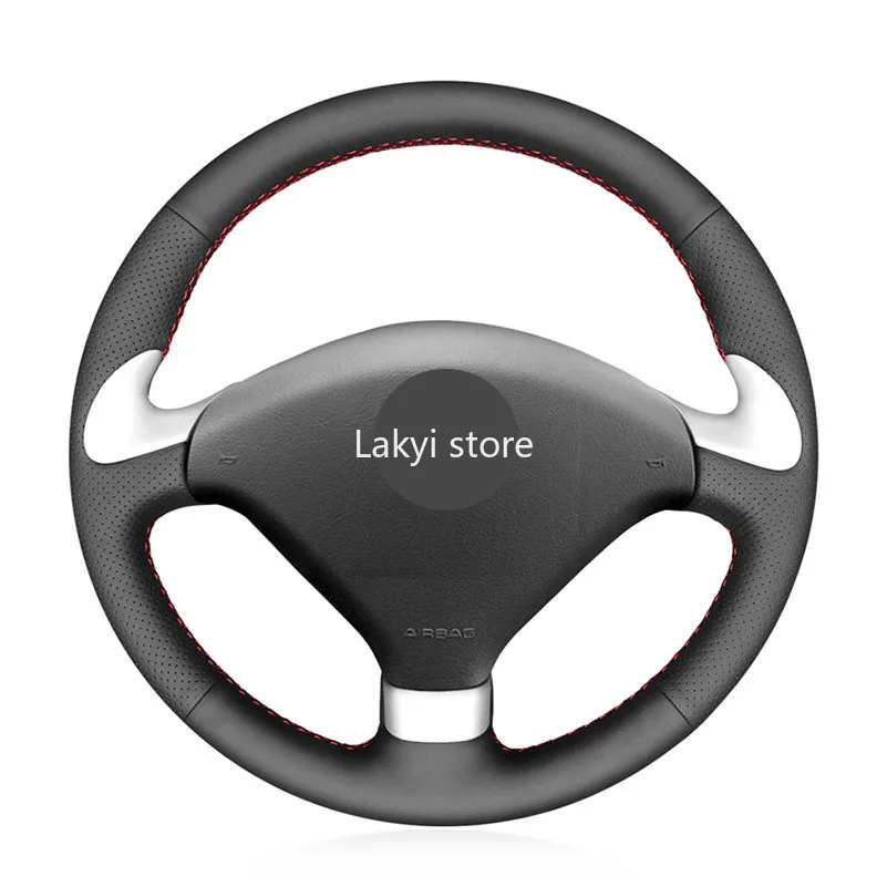 

DIY Manual Sewing Black Faux Leather Car Steering Wheel Cover for Peugeot 307 CC 2004 2005 2006 2007 2008 15inch 38cm