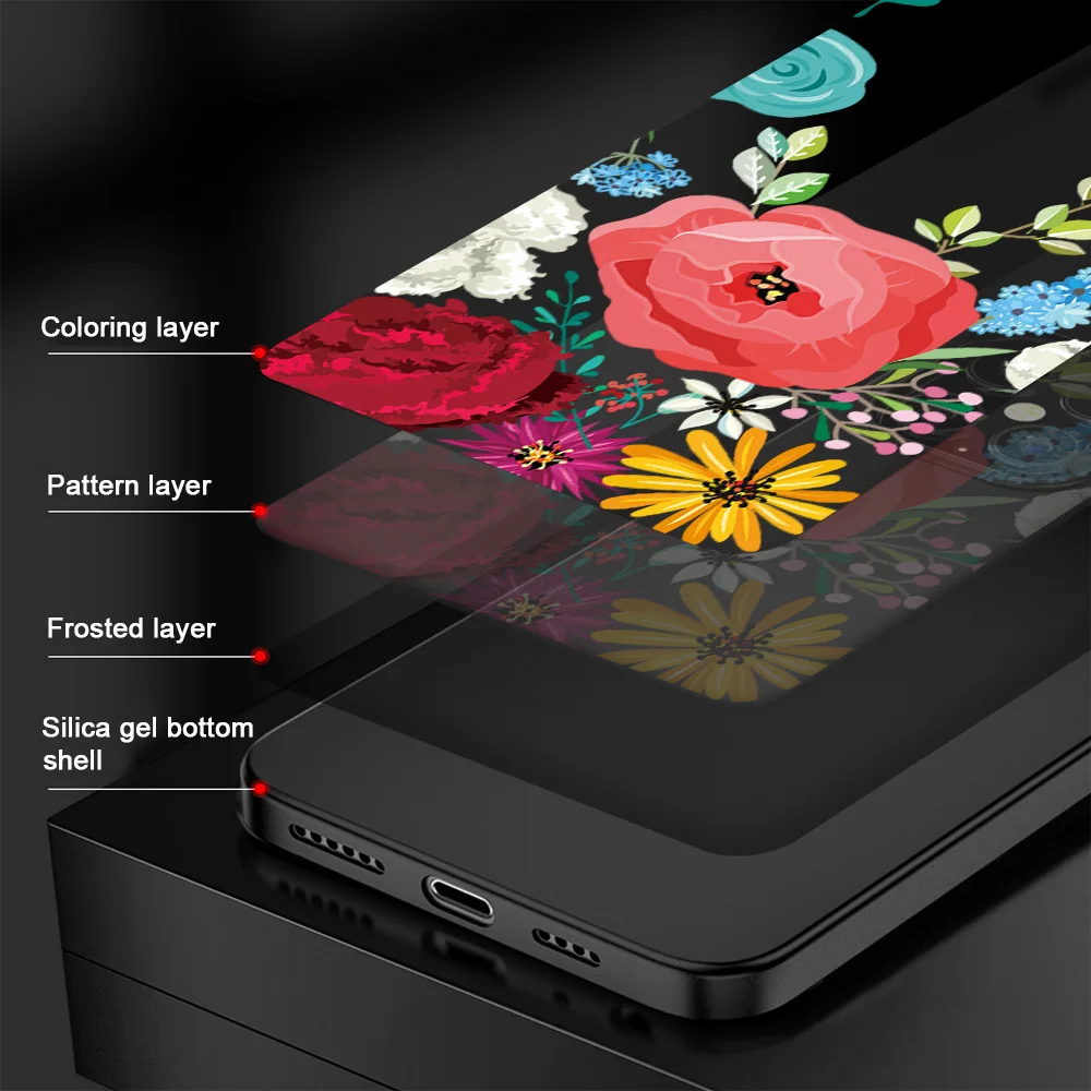 

Floral Plant Phone Case For iPhone 11 12 Pro Max mini X XR XS Max 7 8 6S Plus SE 2020 Phone Cases Black Soft TPU Cover Coque