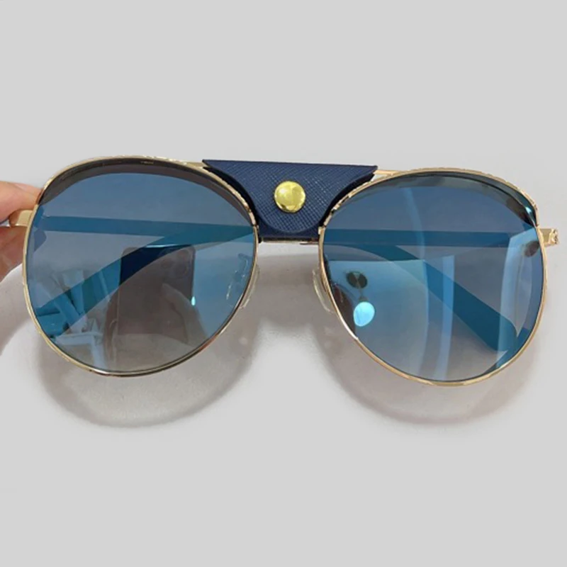 

New Fashion Round Sunglasses Women With Box 2021 Metal Frame Leather Brand Sunglasses Male Oculos UV400