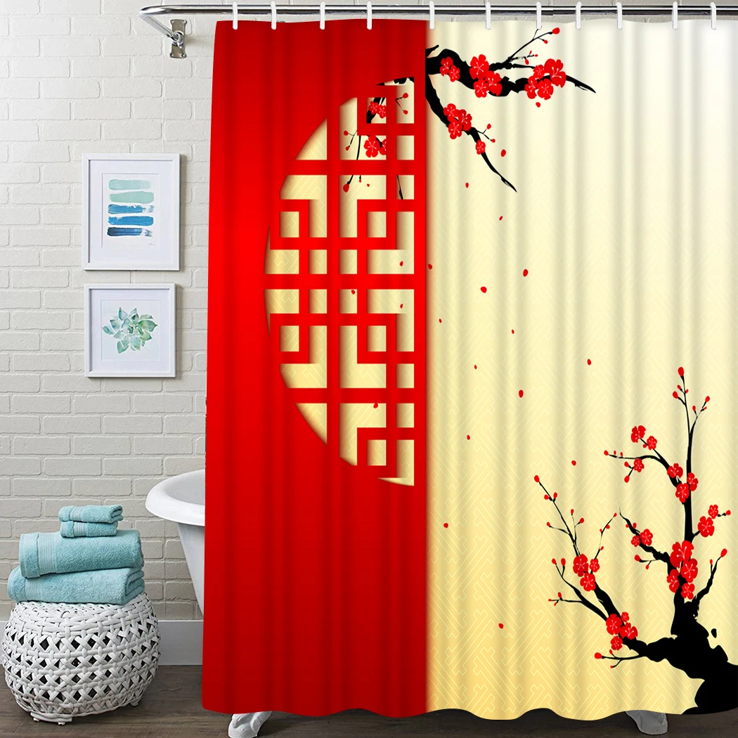 

Vintage Shower Curtain Red White Black Plaid Shower Curtain Waterproof Fabric For Bathroom Decor Shower Curtains Set With Hooks