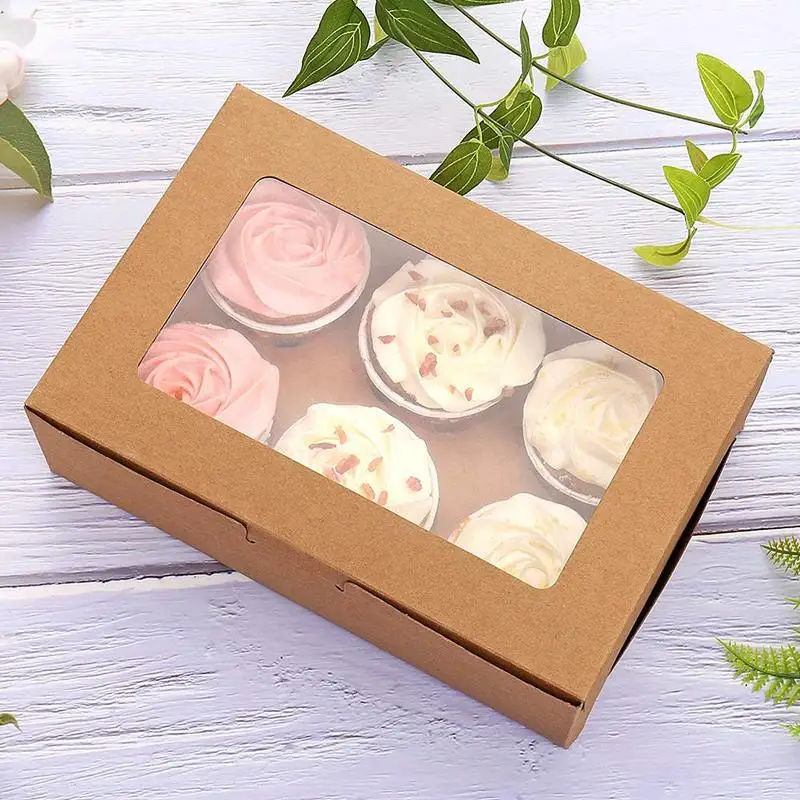 

5Pcs 2/4/6Holes Cupcake Packing Box Muffin Box Biscuit Cake Paper Box Packaging Chocolate Baking Pastry Kraft Box Tools kit D8A0