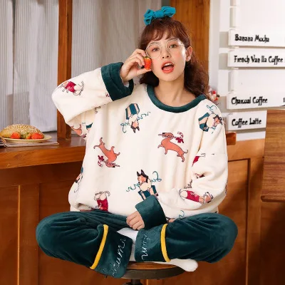 

2021 Spring New Products Women Pajamas Comfortable Sleepwear Long-sleeved Cotton Student Cute Pajamas Fashion Cartoon Home Wear