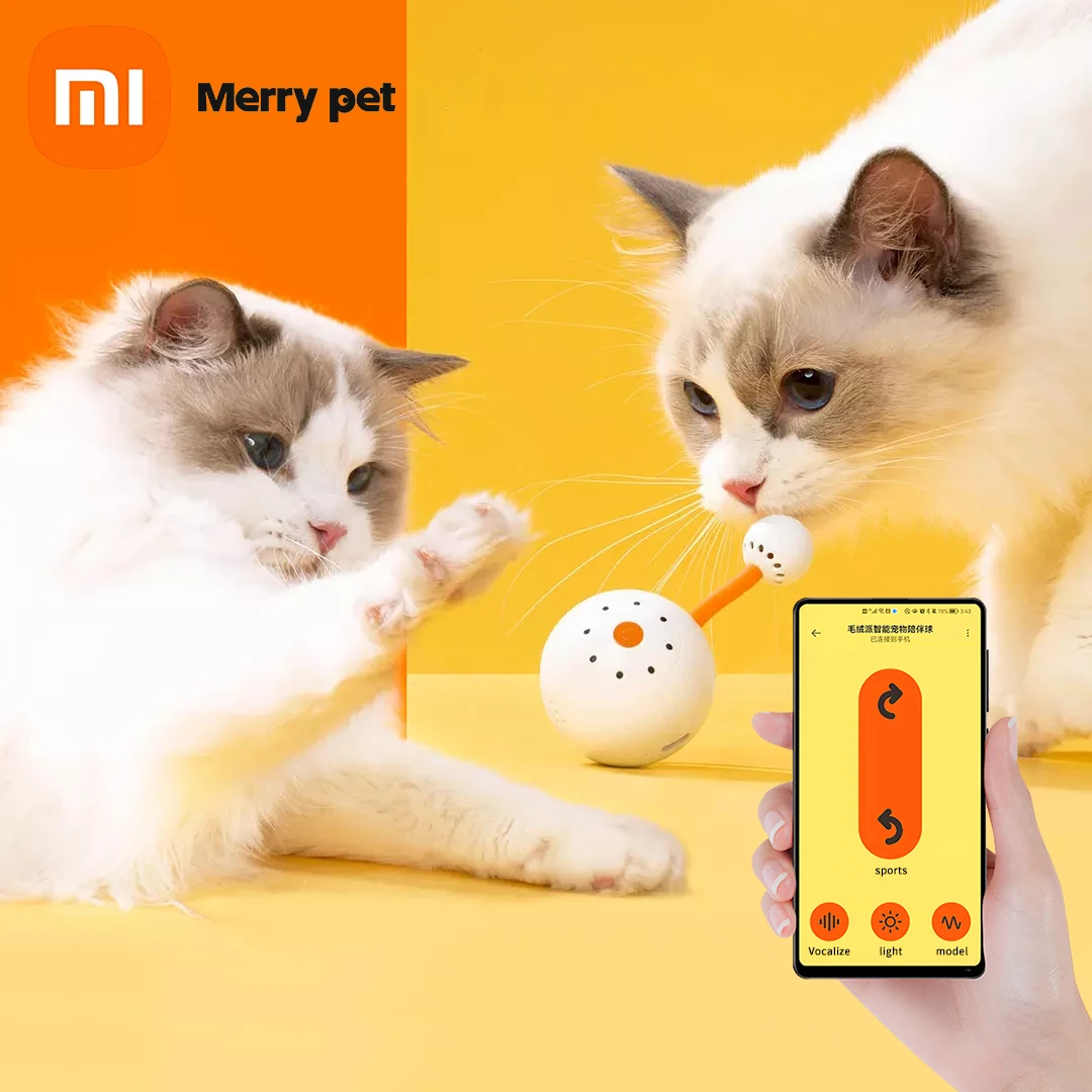 

NEW2022 xiaomi merry pet Bluetooth Smart Cat Ball Interactive Toys Colorful Led Feather Bells with Small tail storage work mi