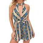 Женский Летний комбинезон без рукавов, комбинезон с цветочным принтом и лямкой на шее, 60%