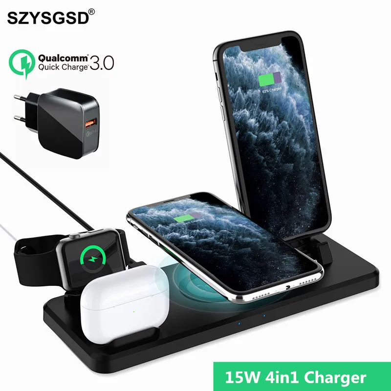 Беспроводное зарядное устройство 15 Вт Qi для iPhone 12 11XS Pro Max X For Watch 5 4 Airpods быстрая