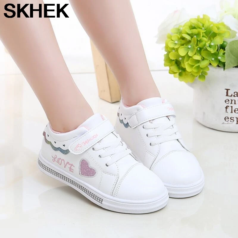 

SKHEK новые осенние детские комплекты одежды, розовый слипоны с верхом из PU искусственной кожи большие для маленьких девочек спортивная обувь...