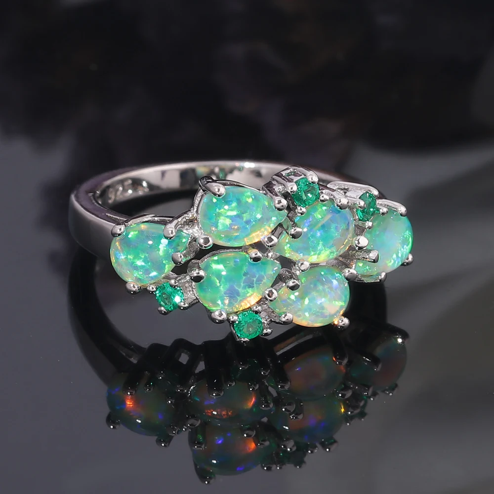 CiNily Green & White Orange Rings With Stone Silver Plated Droplets Garnet Filled Ring Luxury Big Bohemia Boho Jewelry Female | Украшения