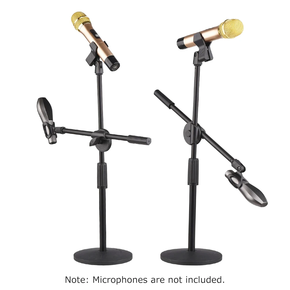

Dual Purpose Desktop Microphone Stand with Anti-slip Metal Base & 2 Mic Clips Adjustable Mic Stand Boom Arm Desk Bracket