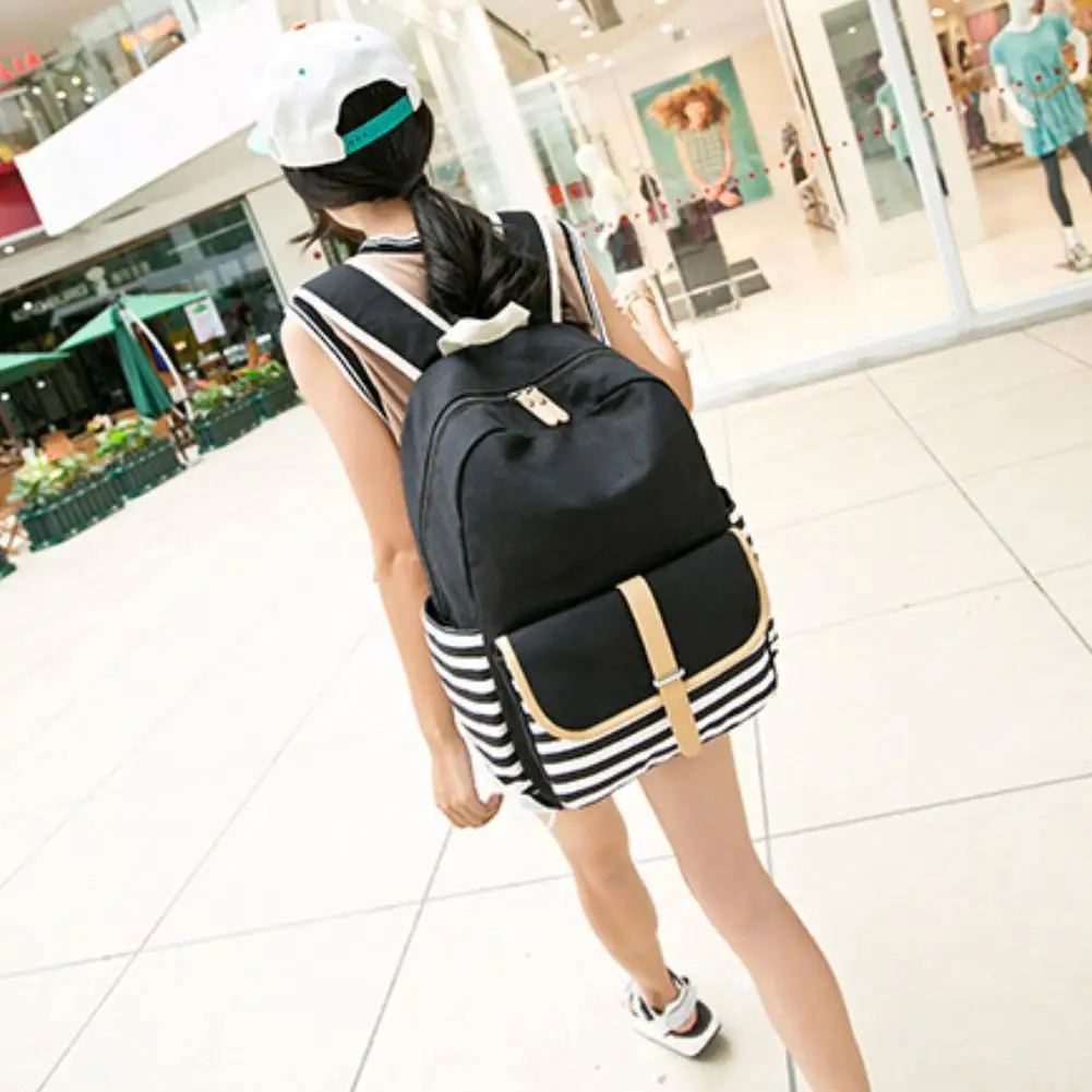 Модный студенческий холст темно синий полосатый рюкзак для путешествий школьный