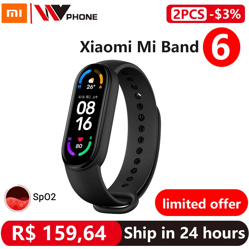 Умный Браслет Xiaomi Mi Band 6 водонепроницаемый фитнес-трекер с цветным AMOLED экраном