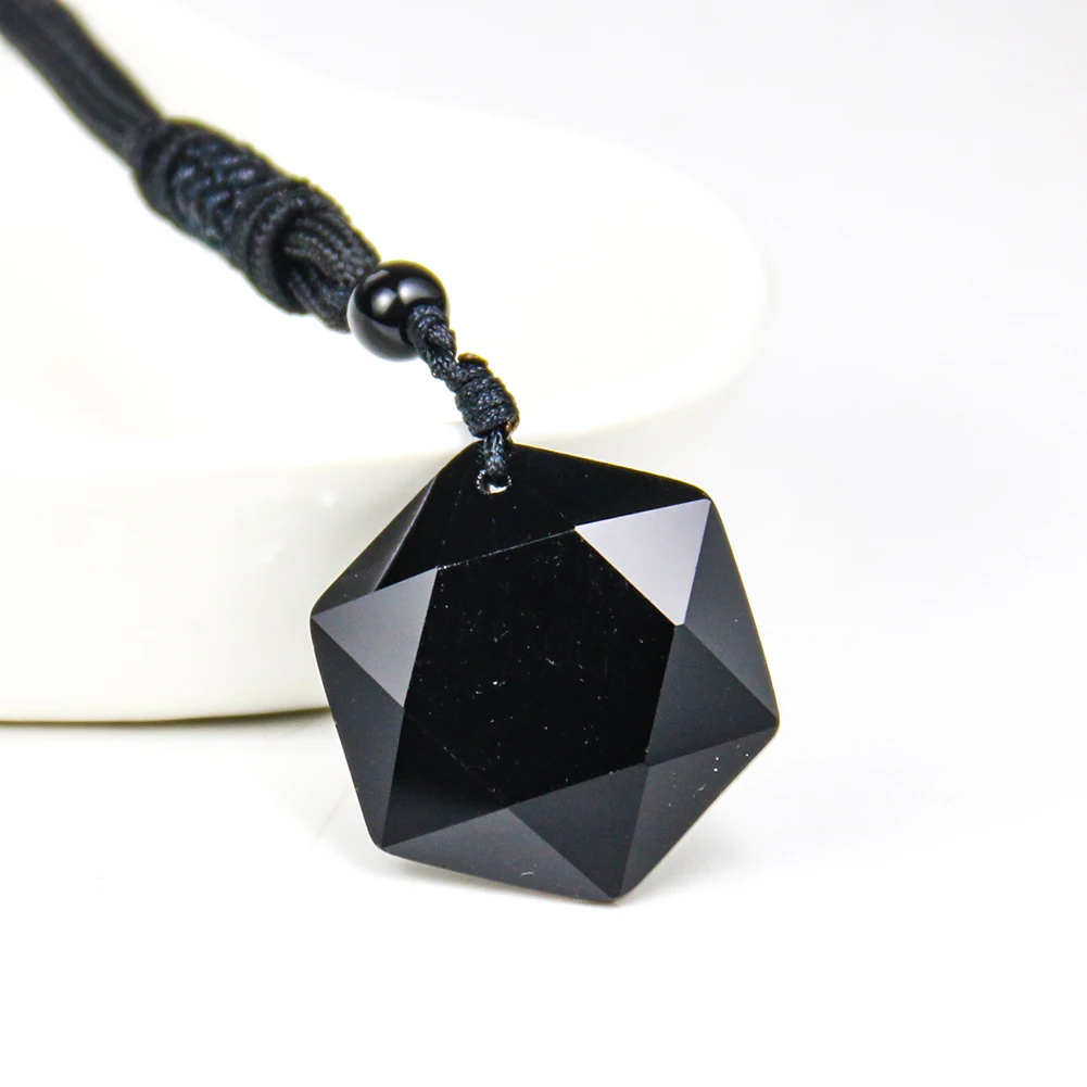 

Black Obsidian Natural Quartz Pendant Star of David Lucky Amulet Hexagram Men Women Necklace Love Crystal Pendulum Jewelry