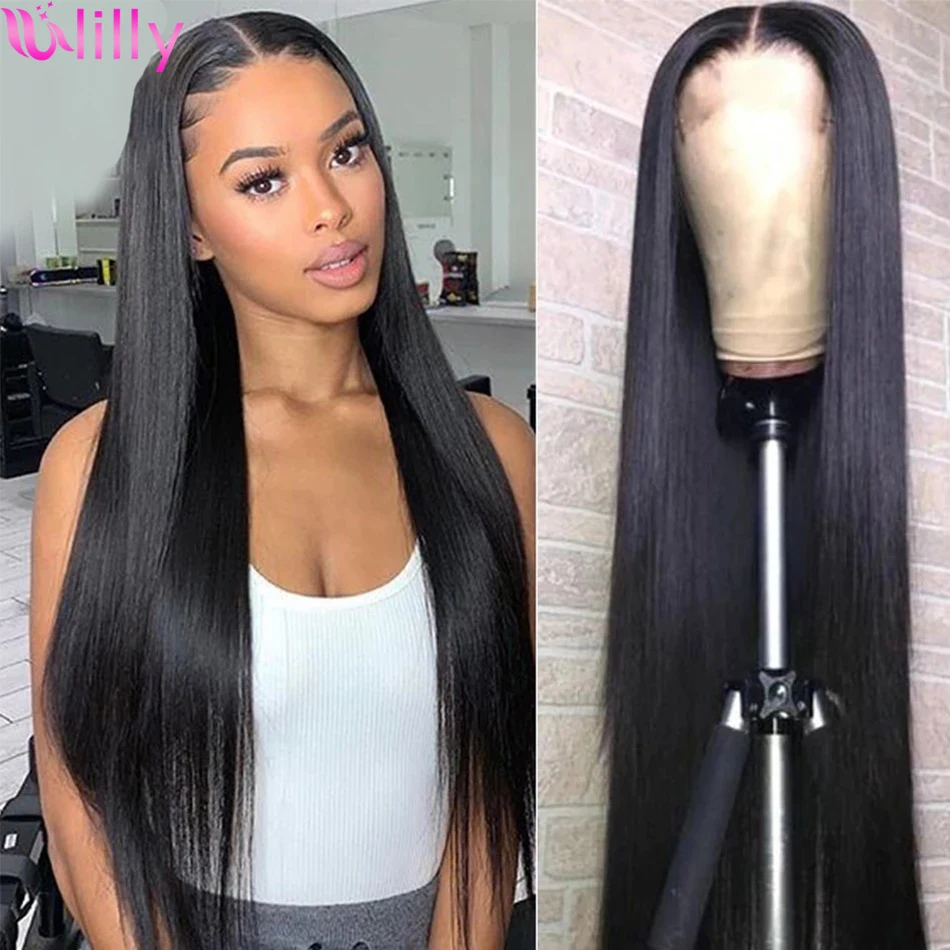 

Парики из прямых бразильских человеческих волос, 12-28 дюймов, 13x 4, парики из черных человеческих волос 1B, предварительно выщипанные Детские волосы