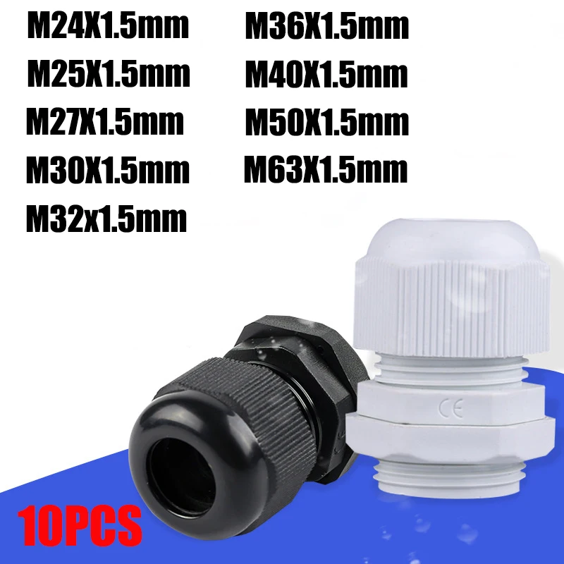 

10pcs BLack Color Water-proof Nylon Plastic Cable Gland Connector for 3-21mm Cable Wire M12x1.5 M16/18/20/25/32/36/40x1.5