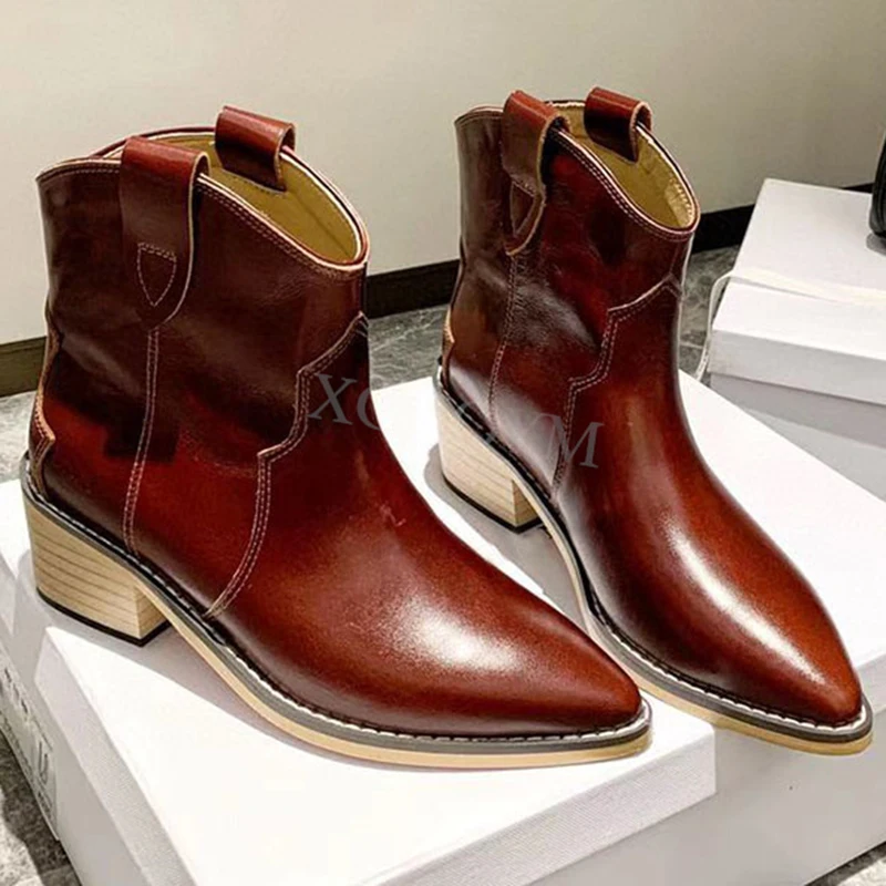 

Winter Autumn Women Boots 2020 New Martin Boots Thick Heel Mid Calf Western Cowboy Boots Fashion Pointed Toe Short Boots Ladies