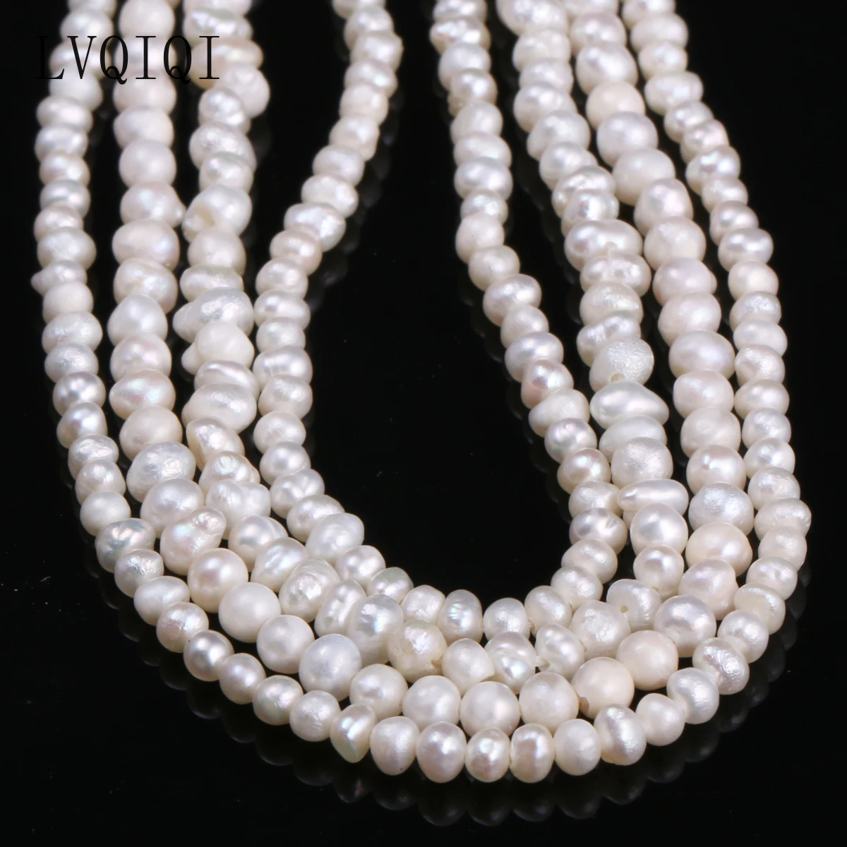 

LVQIQI Natural Freshwater Cultured Pearls Beads Round 100% Exquisite Pearls For Jewelry Making Necklace Bracelet 13 Inches 3-4mm