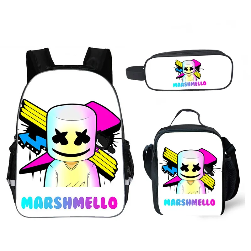school bag 3 pcs Школьный рюкзак для детей Marshmello сумка Молодежный большой школьный рюкзак для мальчиков/девочек Детский Рюкзак Bookbag - Цвет: school bag 3 pcs