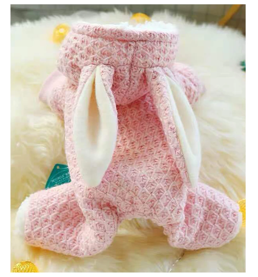 Jumpsuits Pet Dog Clothes Winte Warm Rabbit Ears Home Wear Overalls For Dog Jackets Coat Chihuahua Bichon Thicked Puppy Costumes
