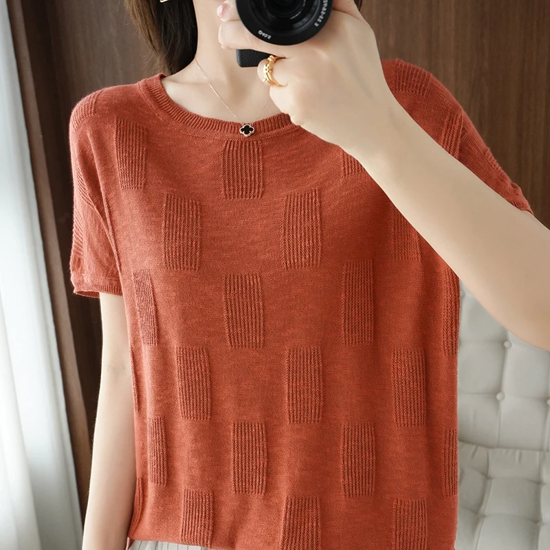 

MVLYFLRT Summer New Knitted Cotton Sweater Ladies O-neck Pullover 100% Cotton Loose Cotton T-shirt Coat Free Shipping WOMEN