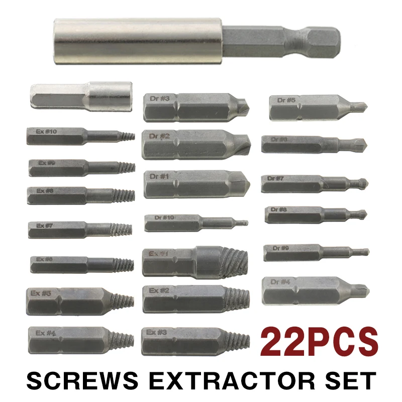 

22Pcs High Quality Damaged Screw Tap Extractor Remover Sets Bolt Stripped Drill Bits Set High-Speed Broken Bolt