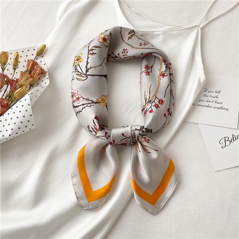 

2021 Silk Satin head Scarf For Women floral Print Hairband Neckerchief foulard Ladies Headscaf Shawl Wraps 70*70cm bandana