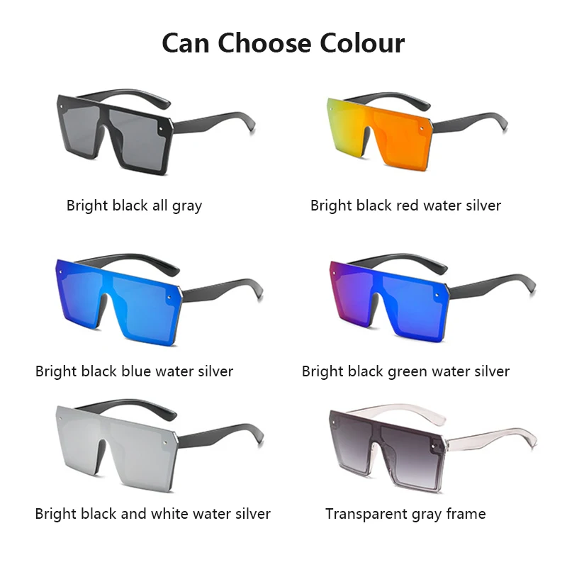 

New Oversized Shades Sunglasses Black Fashion Square Glasses Big Frame Vintage Retro Glasses Unisex Colorful Reflective Glasses