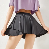 women tennis golf sport trousers skirt 2 in 1 solid color running leggings skort