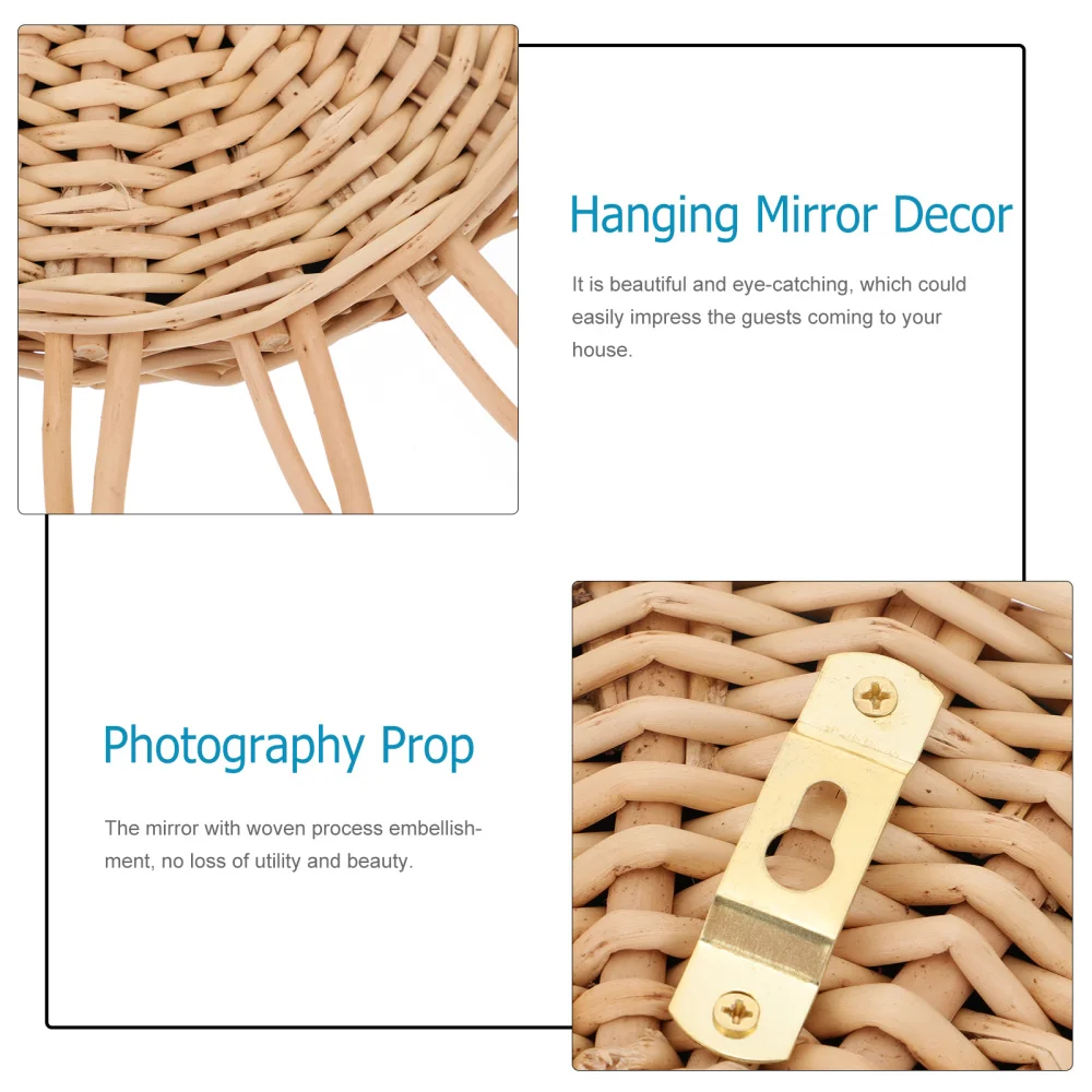 

1Pc Hand-woven Makeup Mirror Decorative Mirror Pendant Photography Prop Khaki