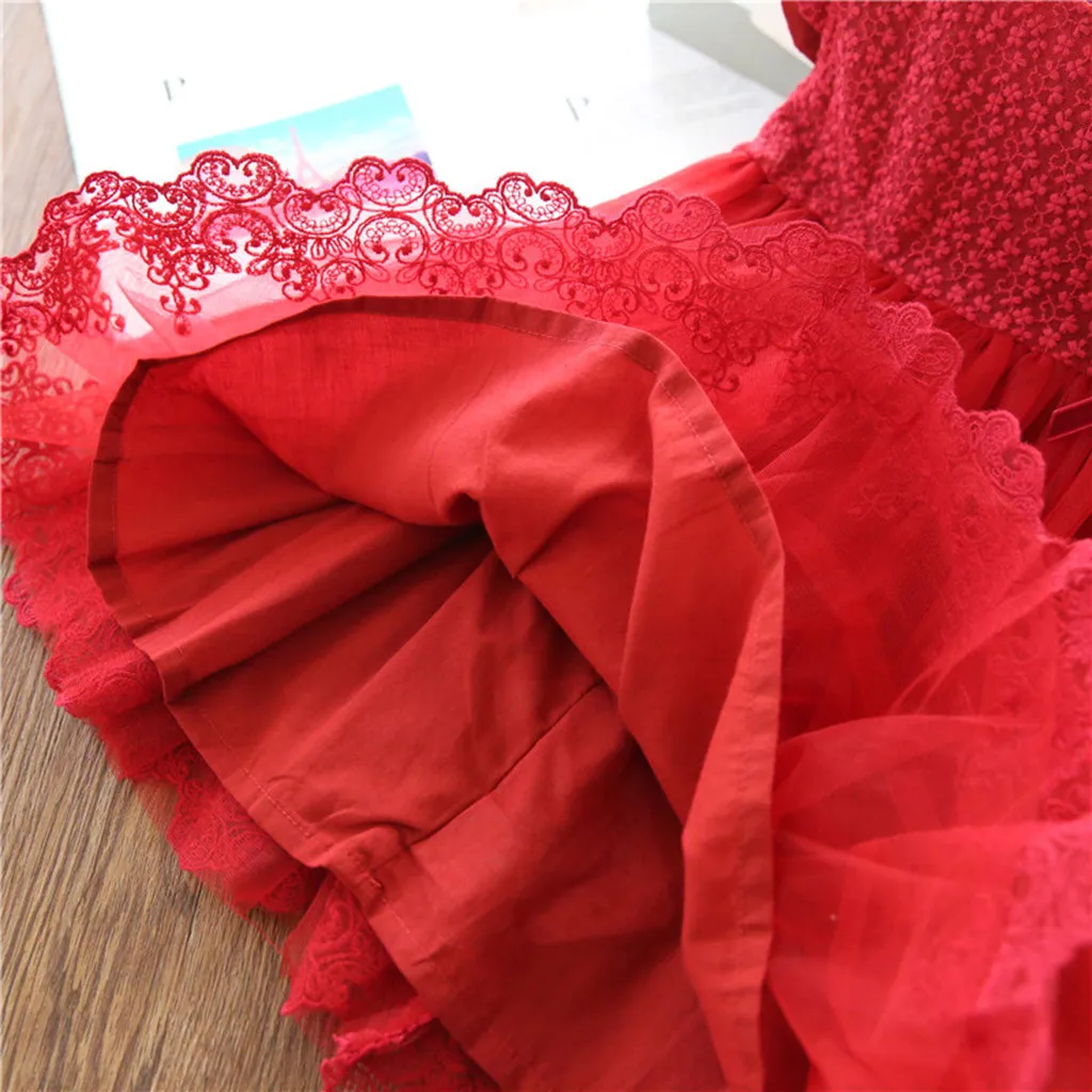 Lovely Girls Lace Flower Dress Kids Pure Color Short Sleeve Button princess costume dress girls vestidos 2019 @45 | Детская одежда и