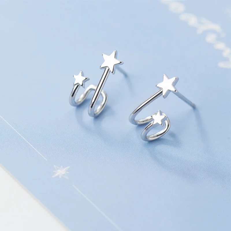 925 Sterling Silver Star Stud Earrings for Women Girls Simple Ear Studs Fashion Earring Minimalist Jewelry Best Friends Gift | Украшения и