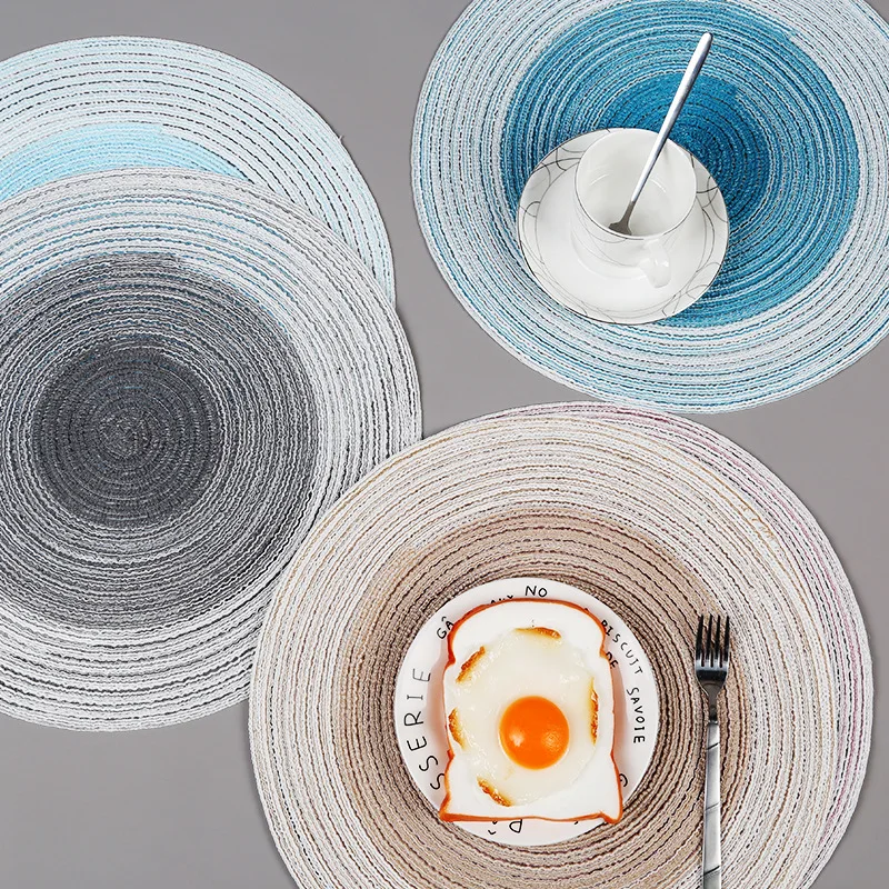 

Cotton Yarn Ramie Gradient Dining Table Insulation Pad Household Western Place Mat Anti-scald Tea Coaster Round Plate Bowl Mat