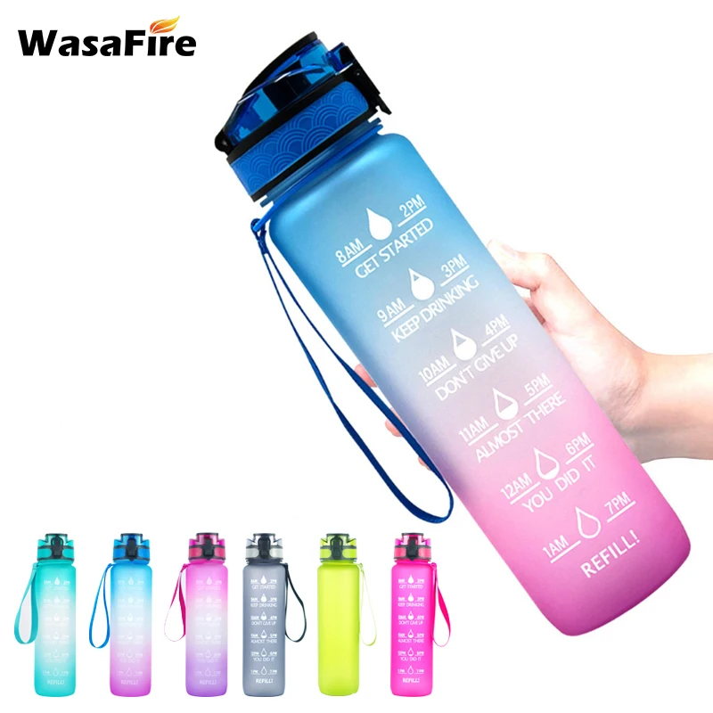 

1000ml Motivational Water Bottle With Time Marker & String, BPA Free Leakproof Water Jug for Fitness, Gym and Outdoor Sport