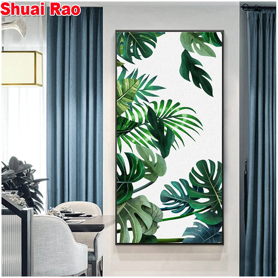 

Full drilling Diy 5d Diamond Painting green leaves Pattern Diamond Embroidery round Diamond set Plant home decor,