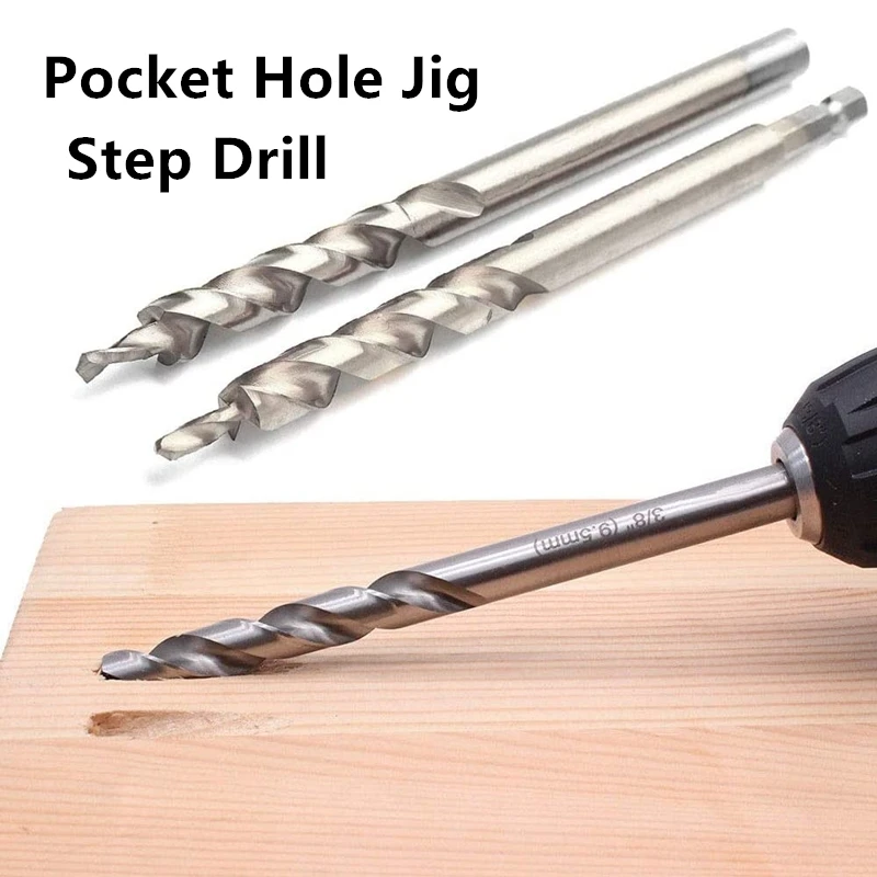 6pcs Woodworking Drill Bit HSS Twist Step Drill Bit Tool Hexagon Shank Oblique Hole Drill for Pocket Hole Jig Drill Bit