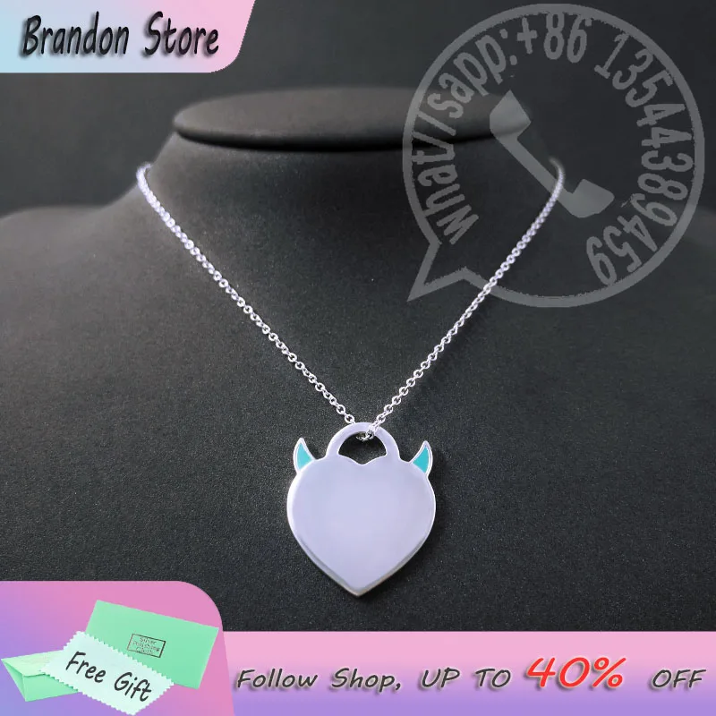 

925 Sterling Silver Necklace Tif Fashion High Quality Enamel Heart Pendant Necklace Ladies Classic Luxury Exquisite Jewelry Gift